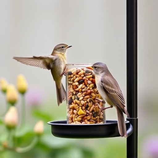 Garden birds at squirrel-resistant seed tube