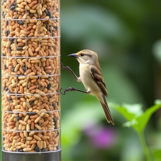 Garden birds at squirrel-resistant seed tube