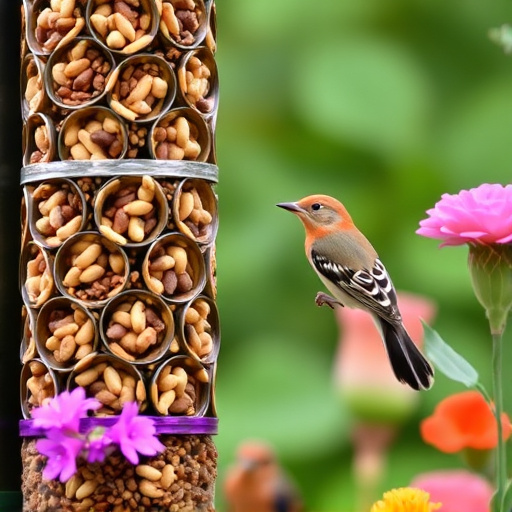 Garden birds at squirrel-resistant seed tube