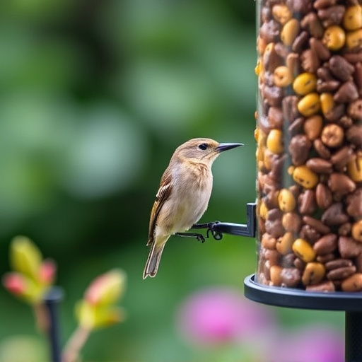 Garden birds at squirrel-resistant seed tube