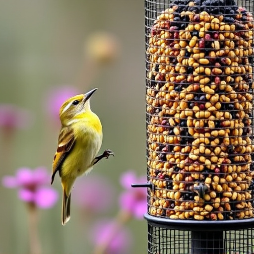 Garden birds at squirrel-resistant seed tube