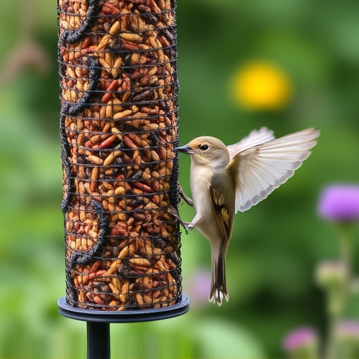 Garden birds at squirrel-resistant seed tube