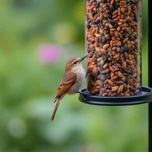 Garden birds at squirrel-resistant seed tube