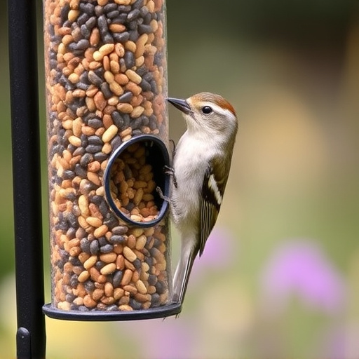 Garden birds at squirrel-resistant seed tube
