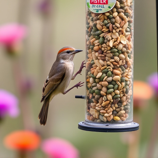 Garden birds at squirrel-resistant seed tube