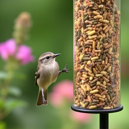 Garden birds at squirrel-resistant seed tube