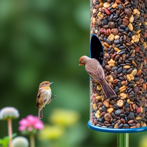 Garden birds at squirrel-resistant seed tube