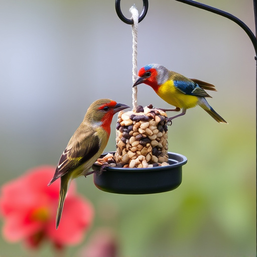 Garden birds eating mixed seed blend