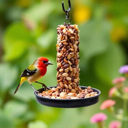 Garden birds eating mixed seed blend