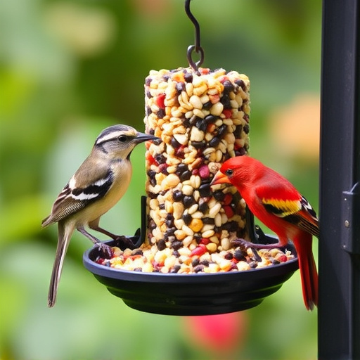 Garden birds eating mixed seed blend
