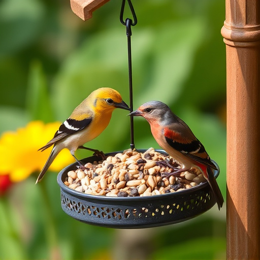 Garden birds eating mixed seed blend
