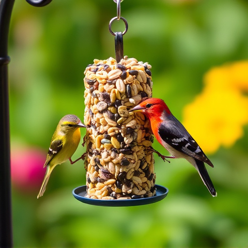Garden birds eating mixed seed blend
