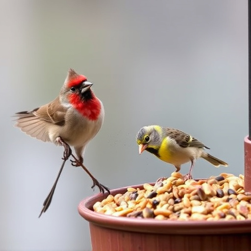 Garden birds eating mixed seed blend