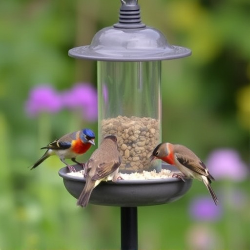 Garden birds feeding at feeder station
