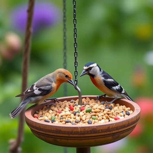 Garden birds feeding on seed mix