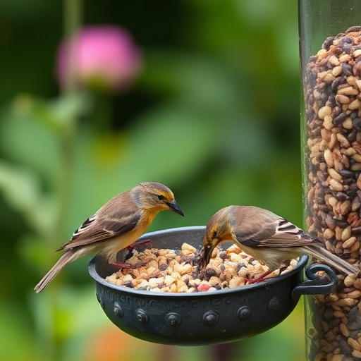 Garden birds feeding on seed mix