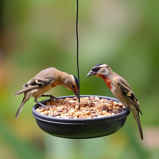 Garden birds feeding on seed mix