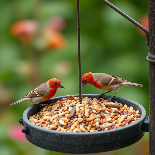 Garden birds feeding on seed mix