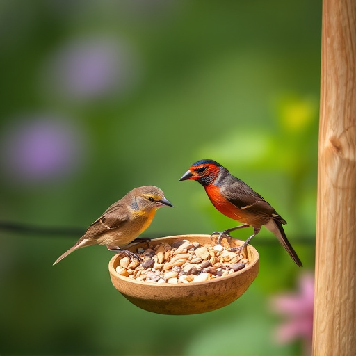 Garden birds feeding on seed mix
