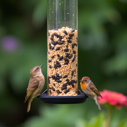 Garden birds feeding on seed mix