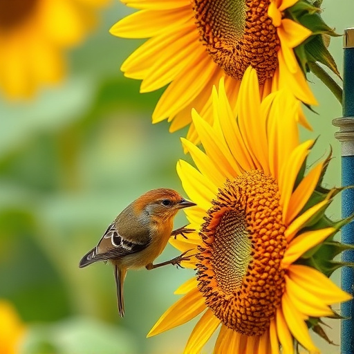 Garden birds feeding on sunflower seeds