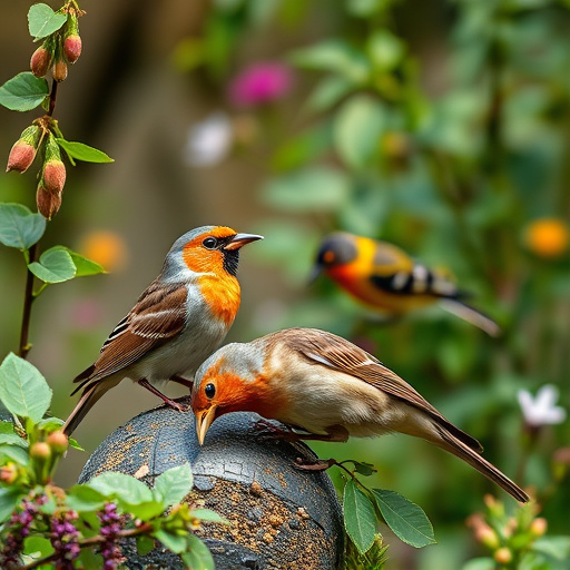 Garden birds near freshly delivered food
