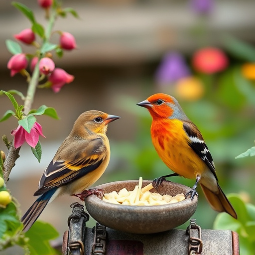 Garden birds near freshly delivered food