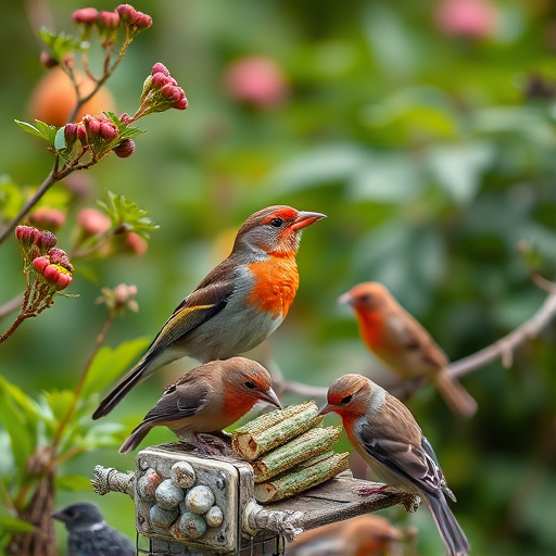 Garden birds near freshly delivered food