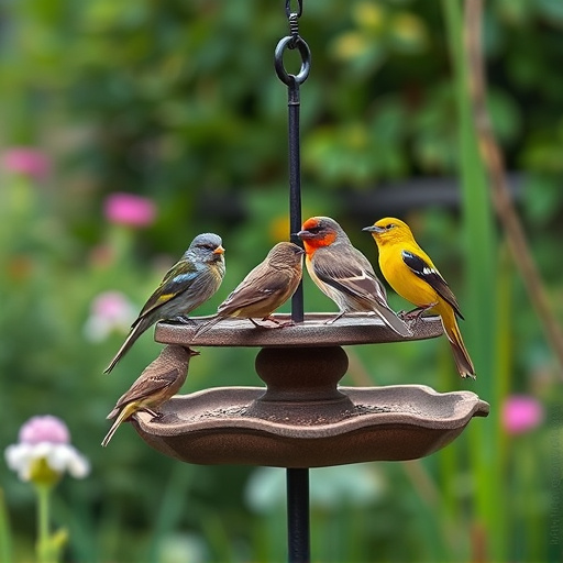 Garden birds on spacious bird table