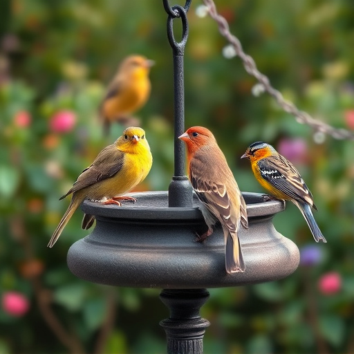 Garden birds on spacious bird table
