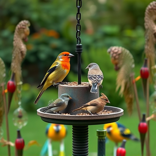 Garden birds on spacious bird table