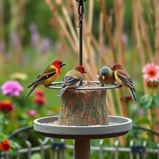 Garden birds on spacious bird table