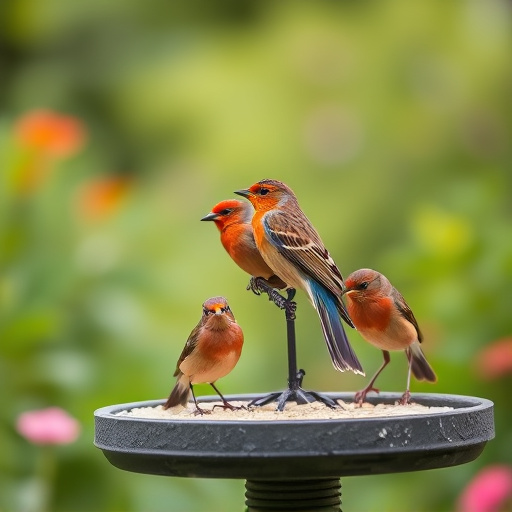 Garden birds on spacious bird table