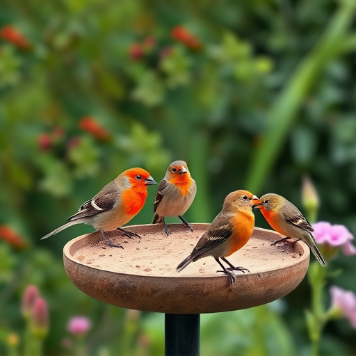 Garden birds on spacious bird table