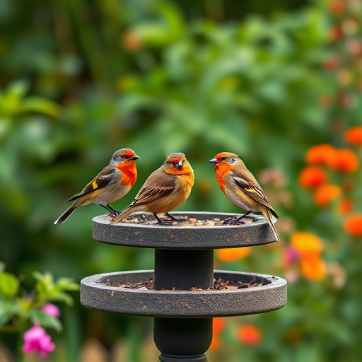 Garden birds on spacious bird table