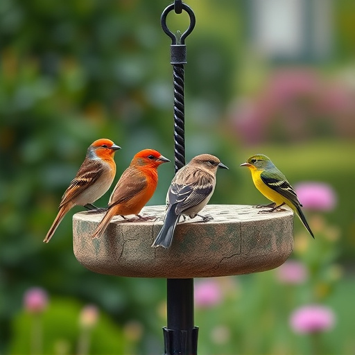 Garden birds on spacious bird table