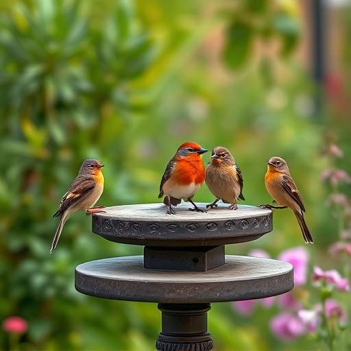 Garden birds on spacious bird table