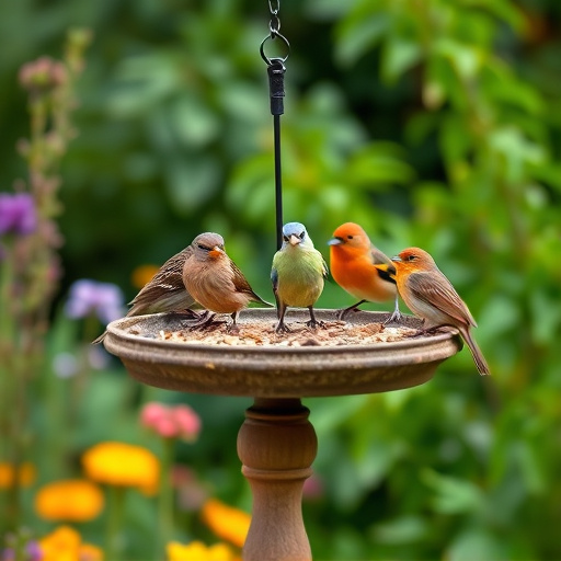 Garden birds on spacious bird table
