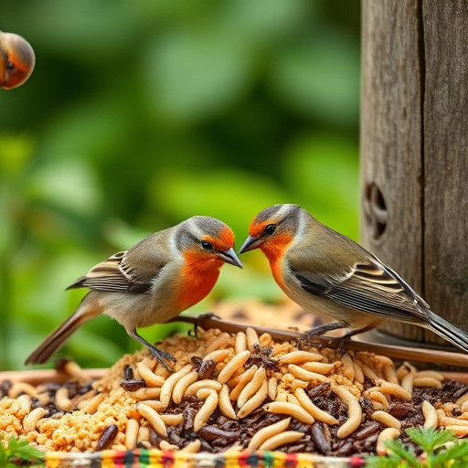 Garden birds pecking at mealworm mix