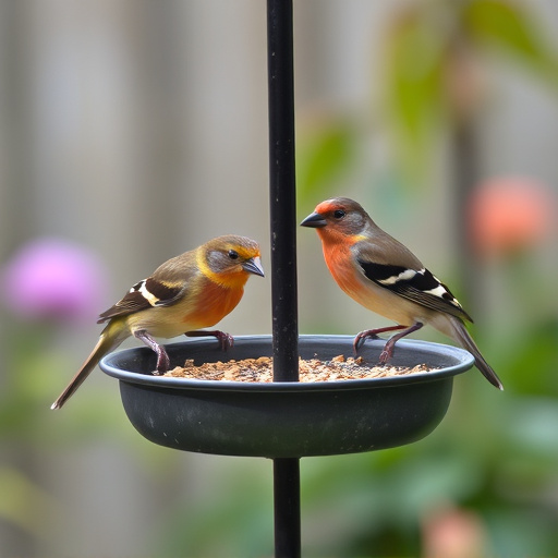 Garden birds perching on feeder tray