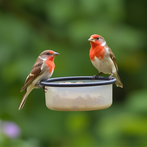 Garden birds perching on feeder tray