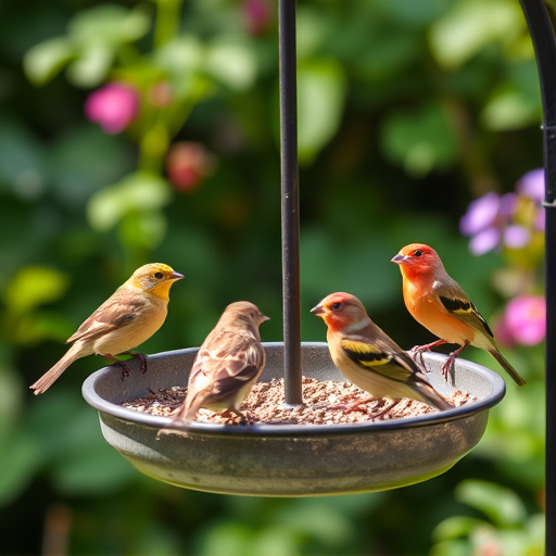Garden birds perching on feeder tray
