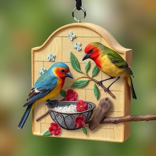 Garden birds sharing suet block holder