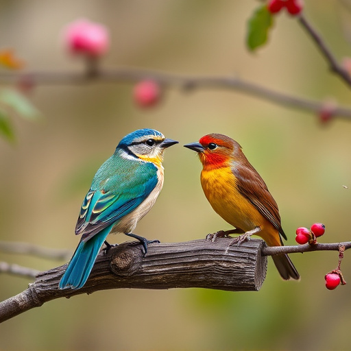 Garden birds sharing suet block holder