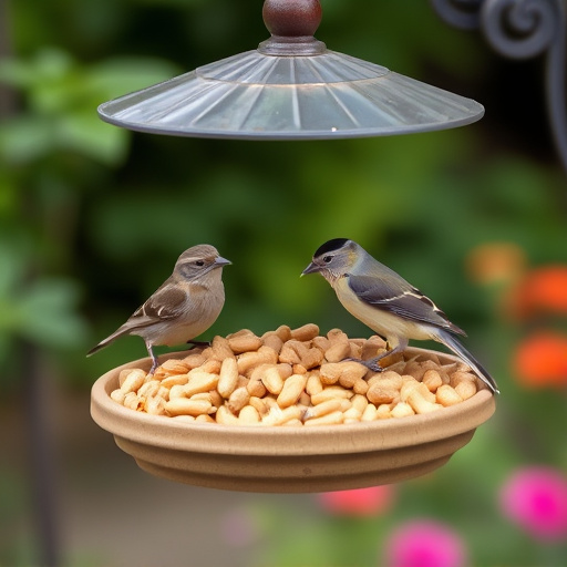 Garden feeder filled with bird peanuts