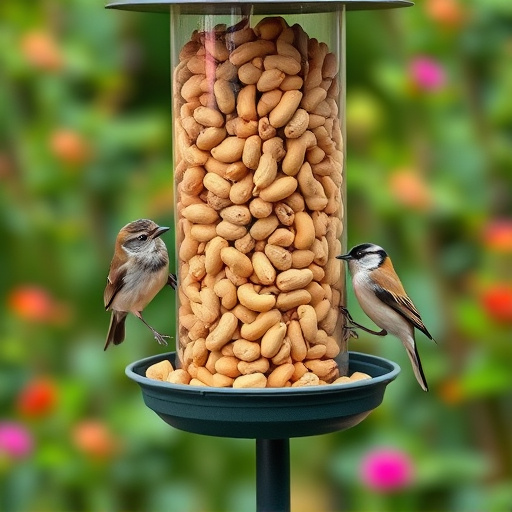 Garden feeder filled with bird peanuts