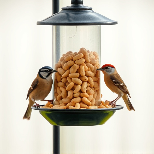 Garden feeder filled with bird peanuts