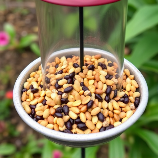 Garden feeder filled with mixed seeds