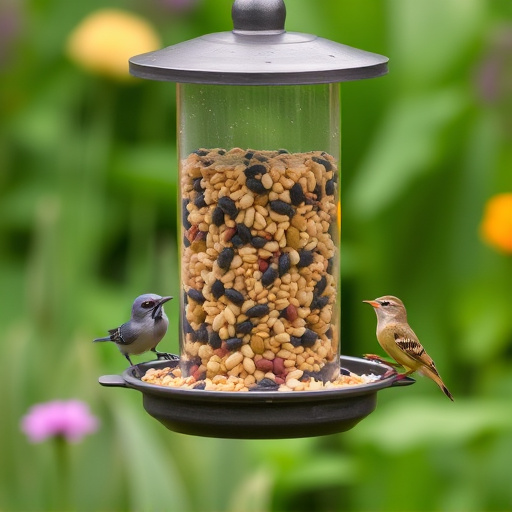 Garden feeder filled with mixed seeds