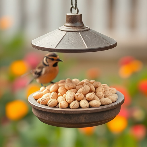 Garden feeder filled with peanuts